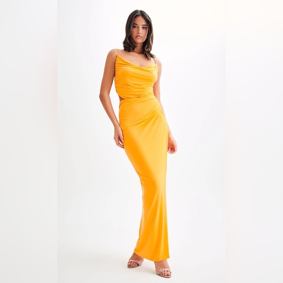 NEW Meshki Jemma Draped Slinky Maxi Dress - Orange Sorbet Medium - Picture 8 of 10